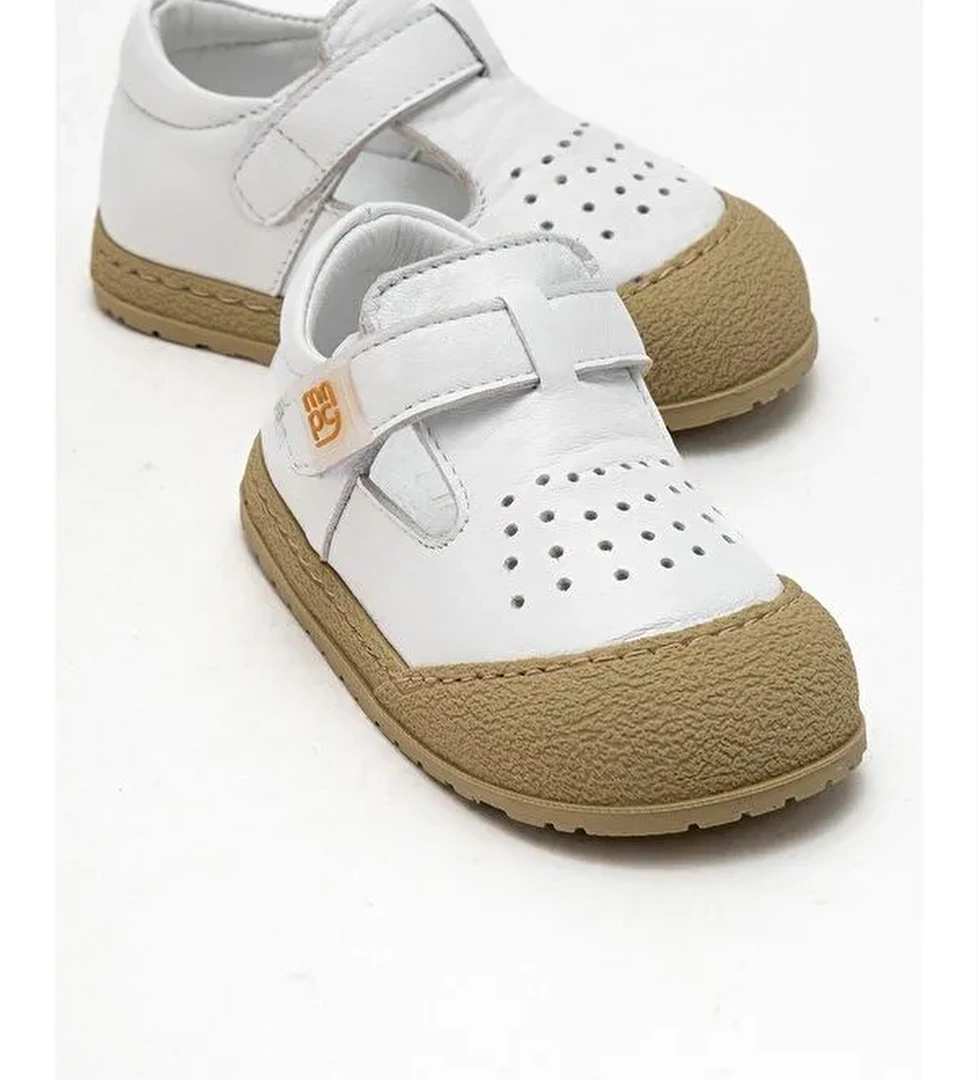 Unisex Çocuk Beyaz Hakiki Deri Günlük İlk Adım Ayakkabı