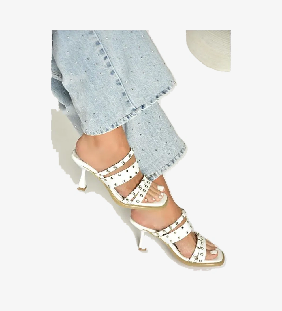 Beyaz Kadın Topuklu Terlik U5182804