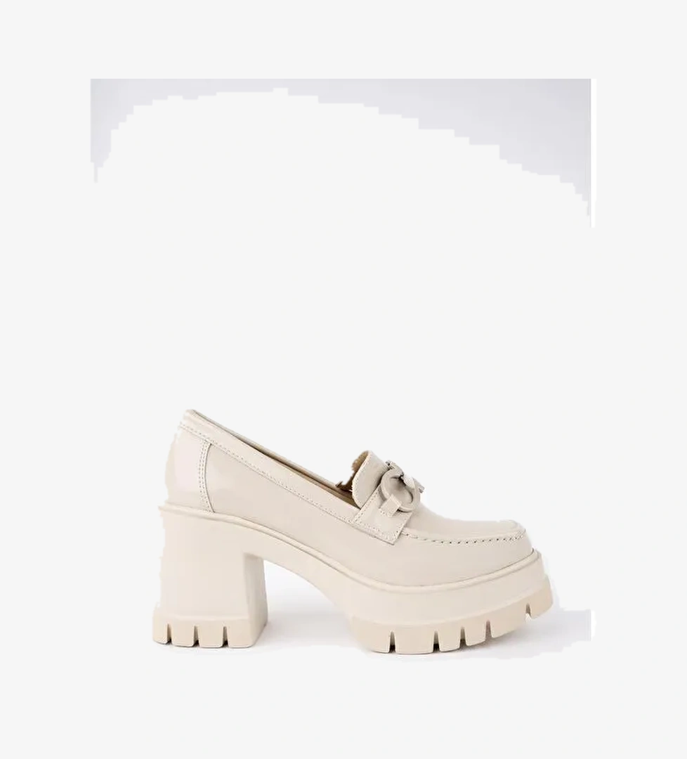 VALENCİA Kadın Kalın Topuklu Yuvarlak Burunlu Metal Tokalı Loafer Günlük Ayakkabı