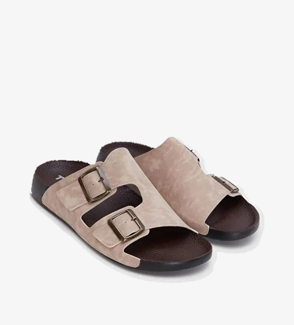 Twn Bej Çift Tokalı Terlik - Görsel 1