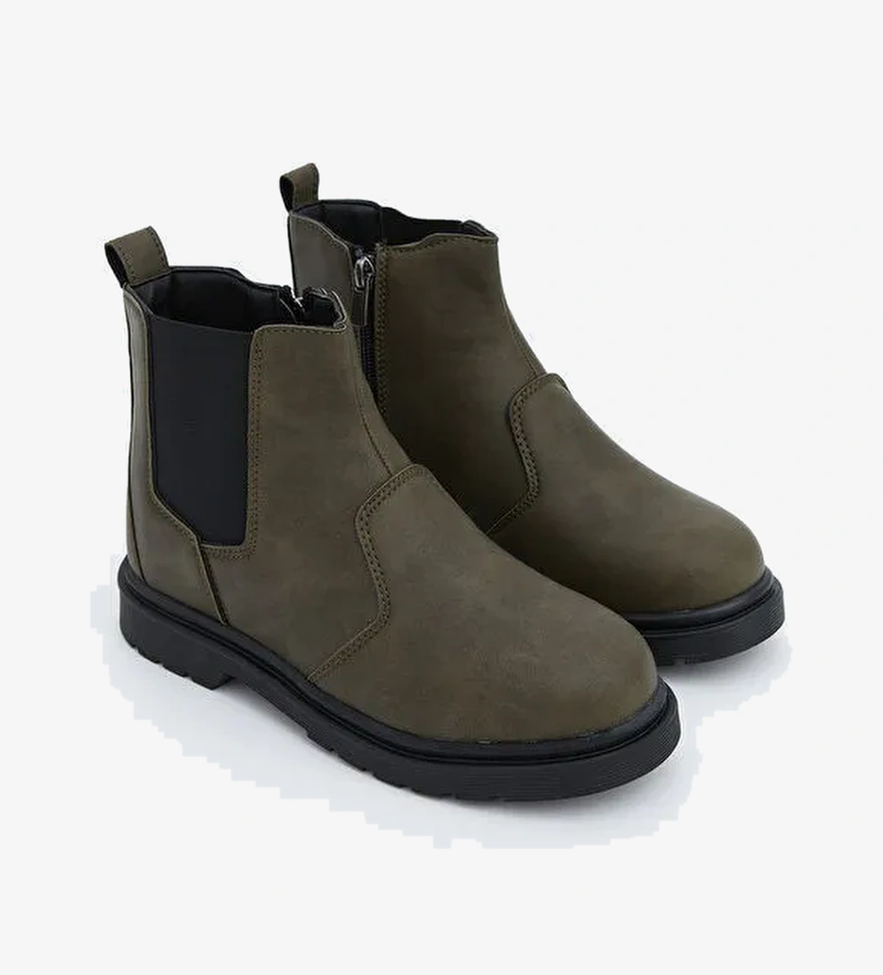 Deri Görünümlü Fermuarlı Erkek Çocuk Bot - Görsel 1