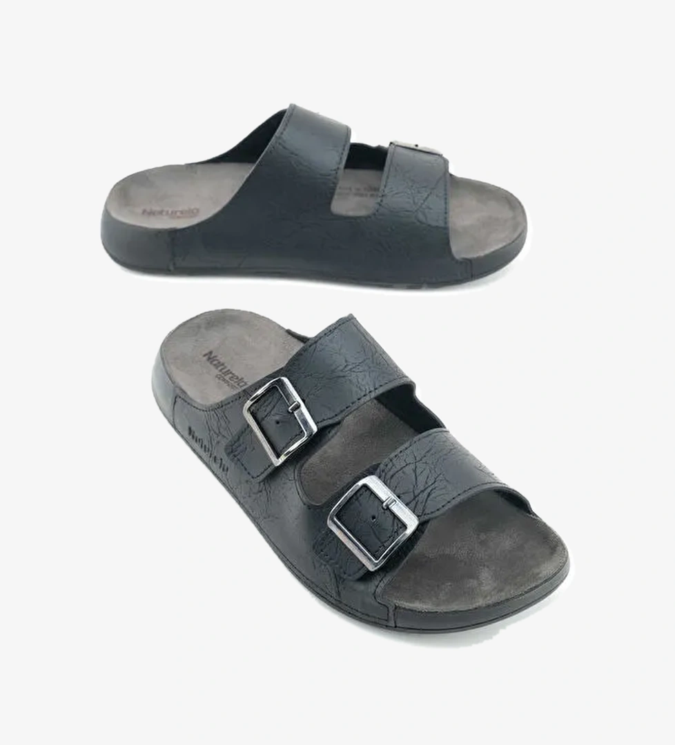 Naturela Comfort Erkek Yazlık Suni Deri Çift Toka Ayarlanabilir Rahat Taban Günlük Terlik - Görsel 1