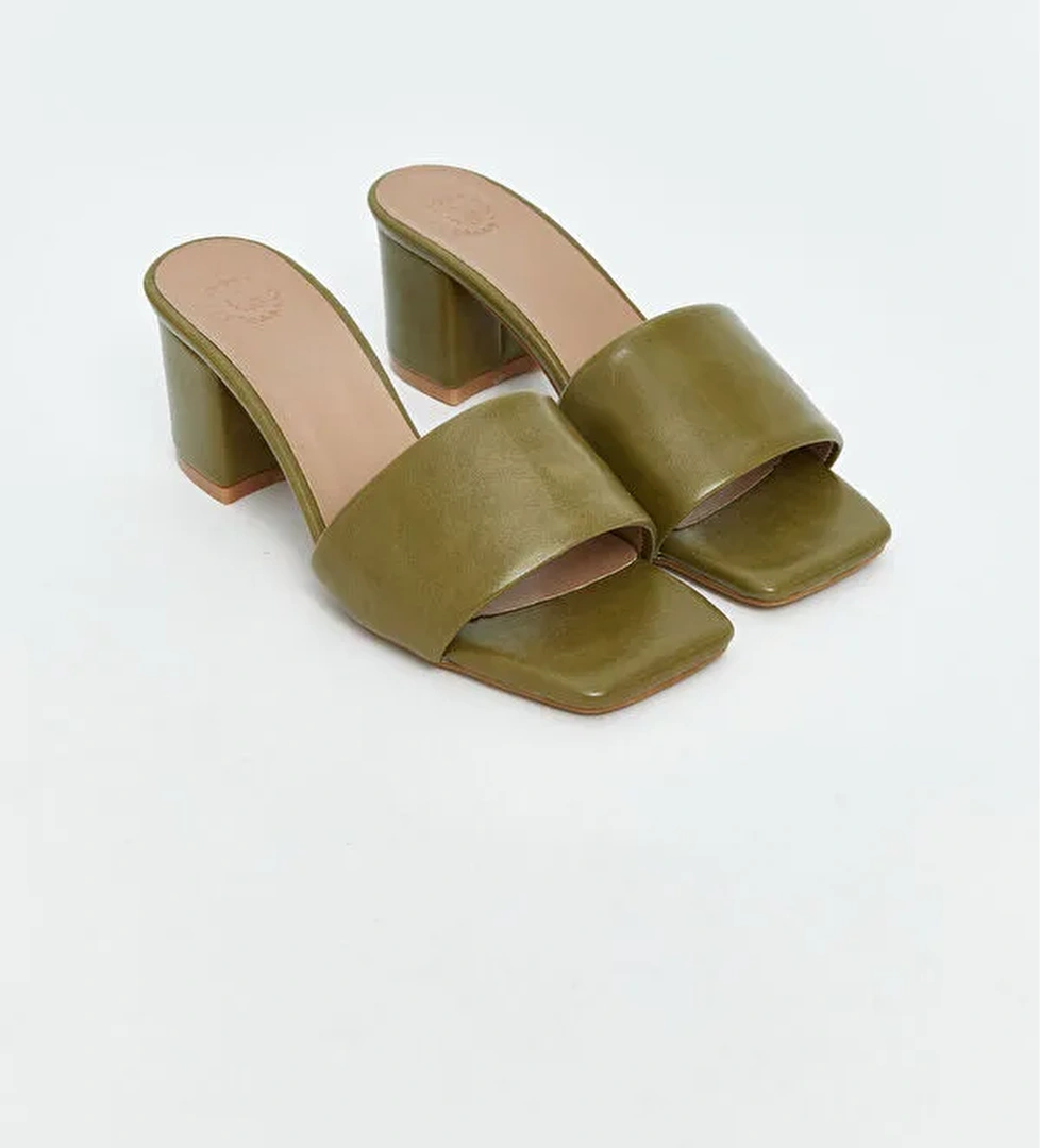 Lcw Steps Ekru Lcw Steps Deri Görünümlü Kadın Topuklu Terlik