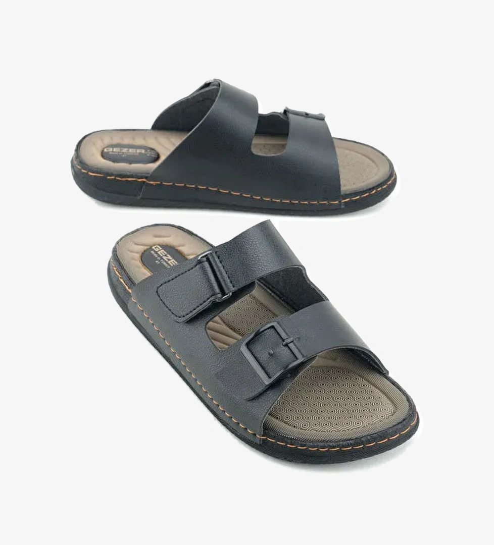 Yazlık Erkek Suni Deri İki Toka Ayarlanabilir Rahat Taban Günlük Terlik - Görsel 1