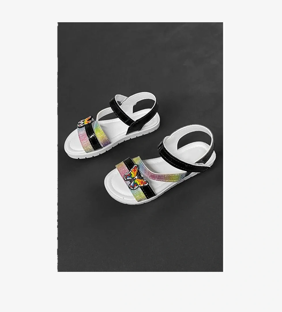 Momos Kelebek Figürlü Hologram Desenli Kız Çocuk Sandalet