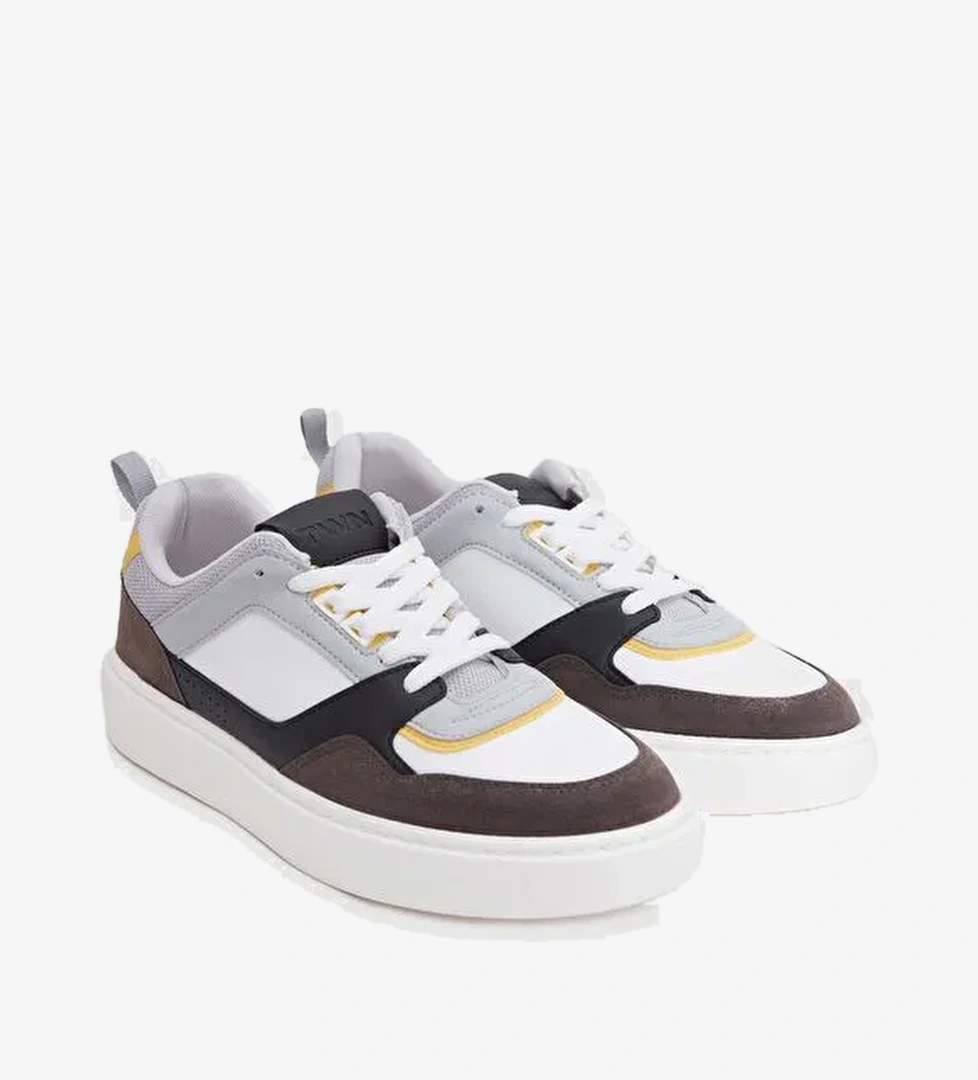 Twn Beyaz Kalın Beyaz Tabanlı Bağcıklı Sneaker Ayakkabi