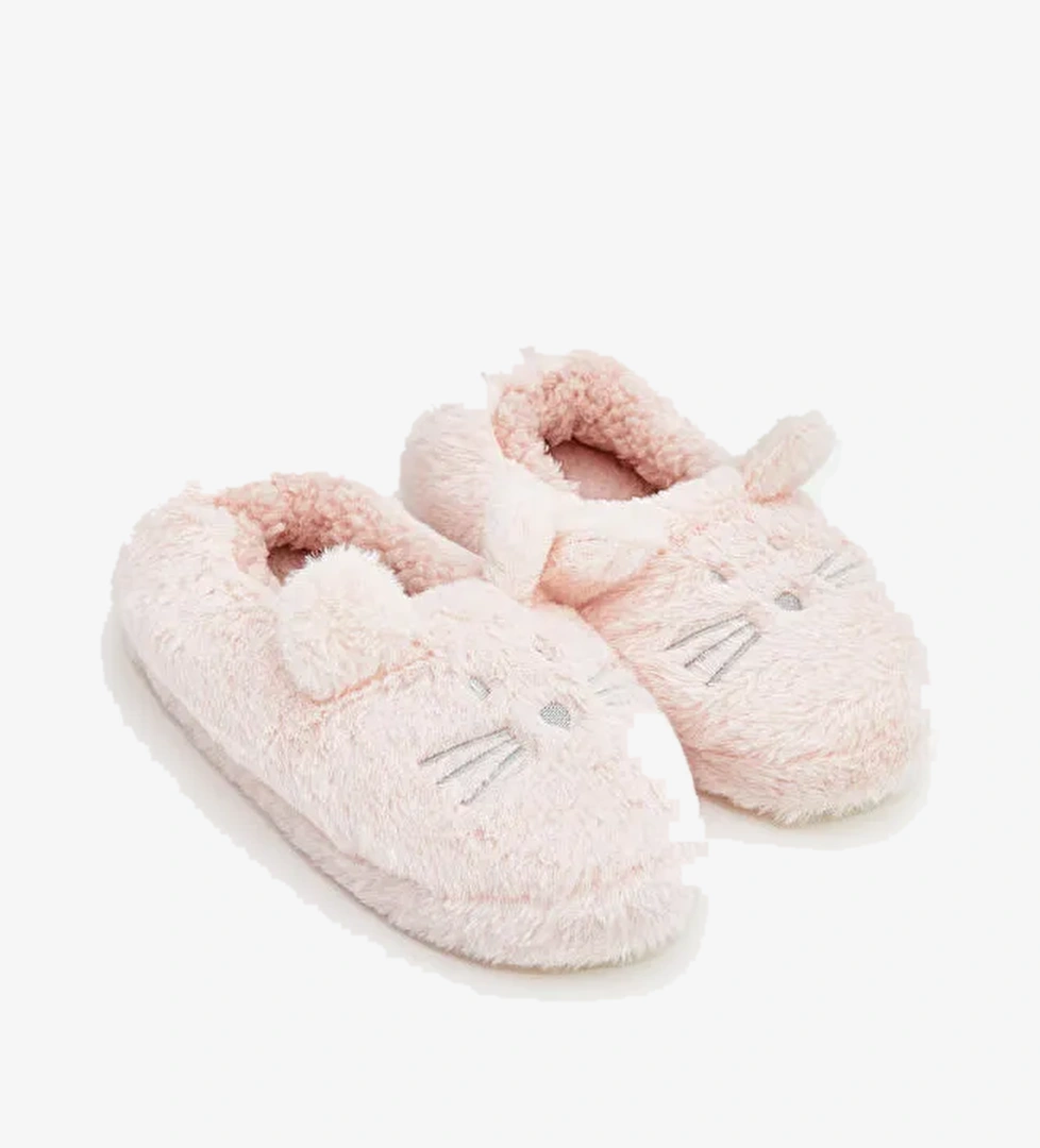 Tavşan Figürlü Pelüş Kız Bebek Ev Ayakkabısı - Görsel 1
