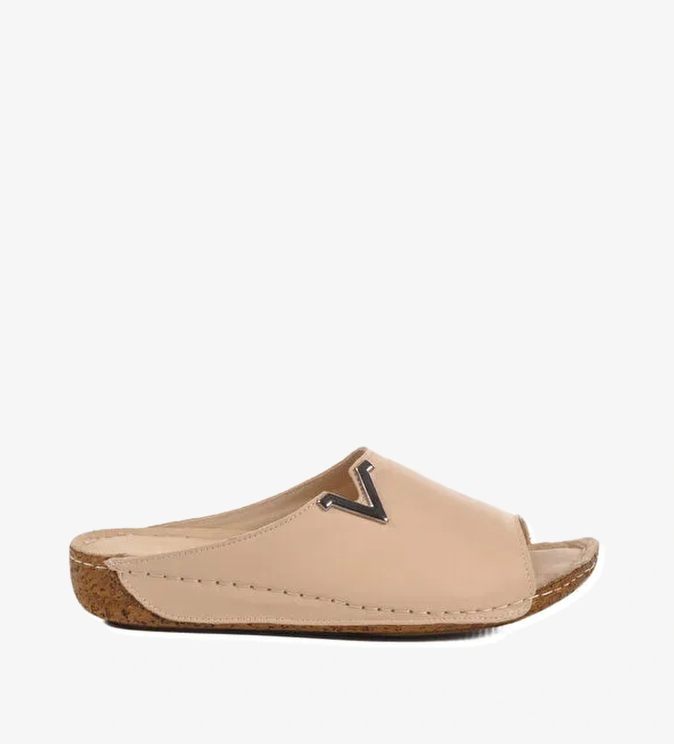 Bej Hakiki Deri Kadın Terlik 002 Z - Görsel 1