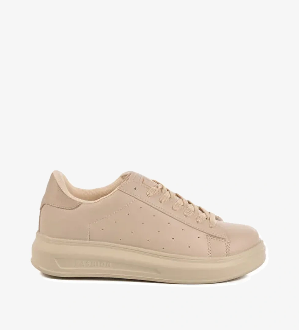 Ekru Bağcıklı Kadın Sneaker 156 G