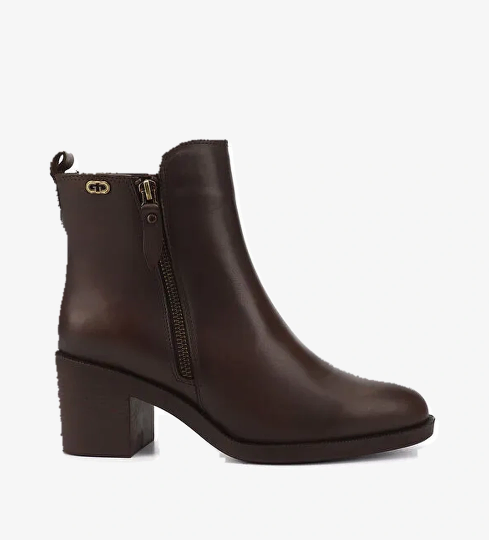 Gönderi̇(r) Kadın ÇİKOLATA KAHVE Fermuarlı Kalın Topuklu Hakiki Deri Bot model görseli