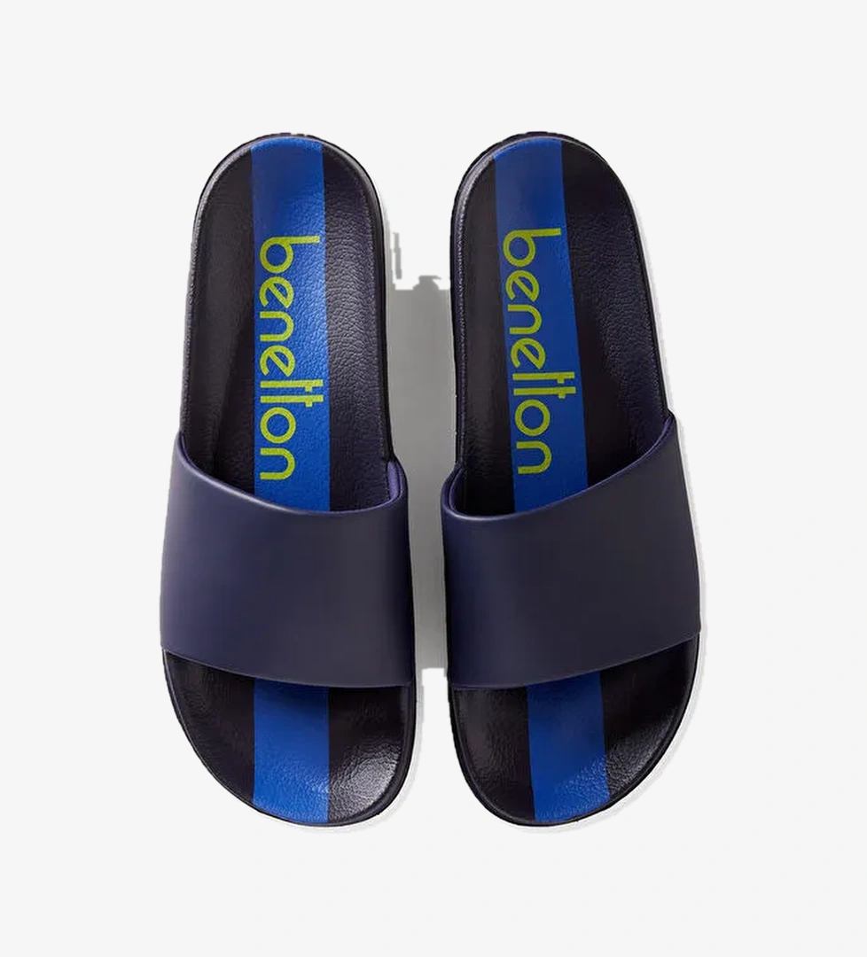 Erkek Lacivert Sentetik Karışımlı Tabanı Benetton Baskılı Terlik - Görsel 1