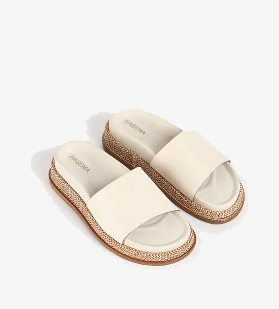 Kadın Hasır Detaylı Krem Terlik 3073