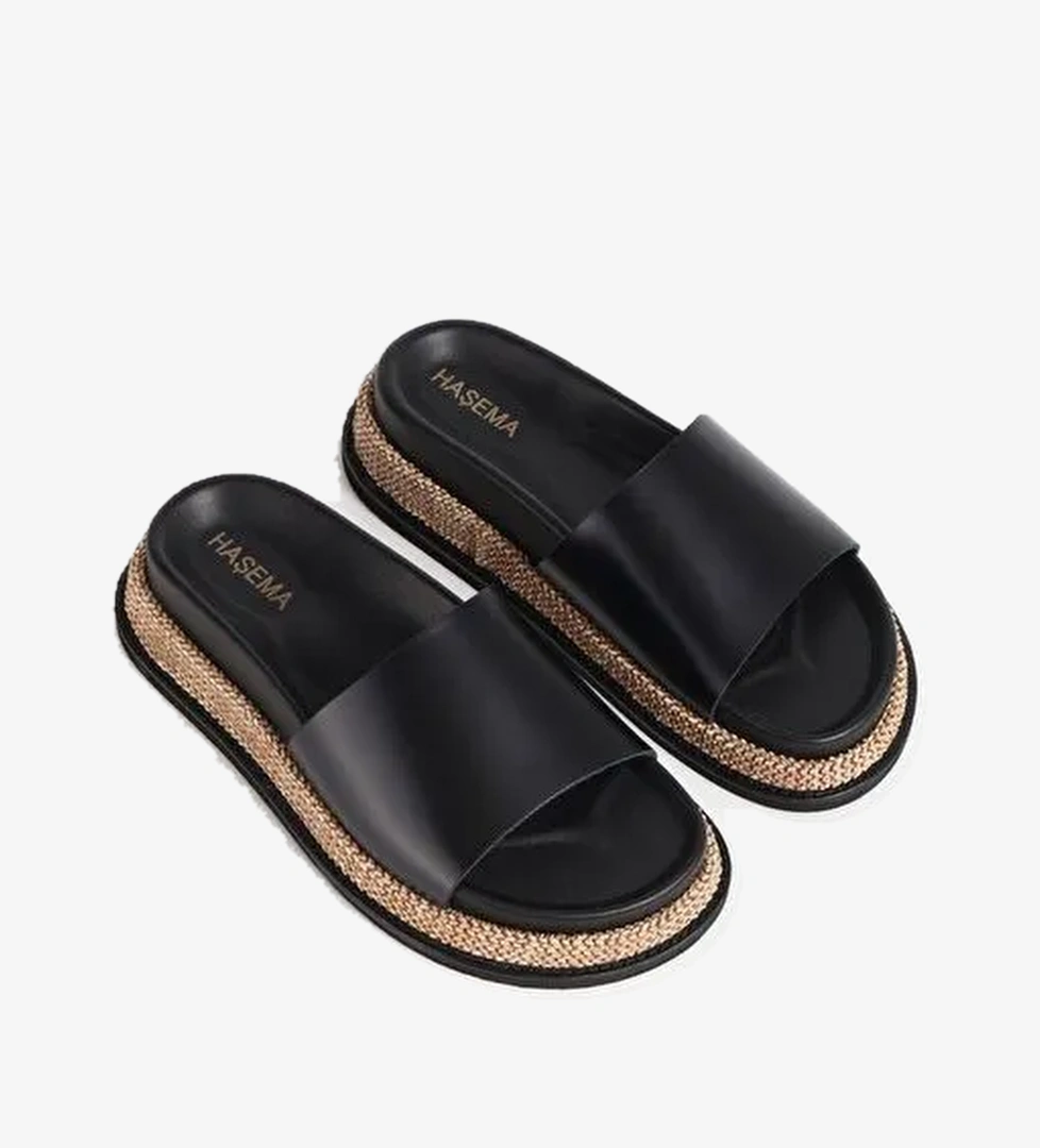 Kadın Hasır Detaylı Siyah Terlik 3073 - Görsel 1