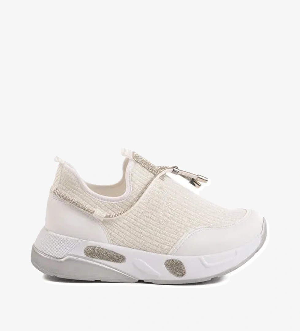 Beyaz Anorak Taş İşlemeli Kadın Casual Ayakkabı 702498 Z