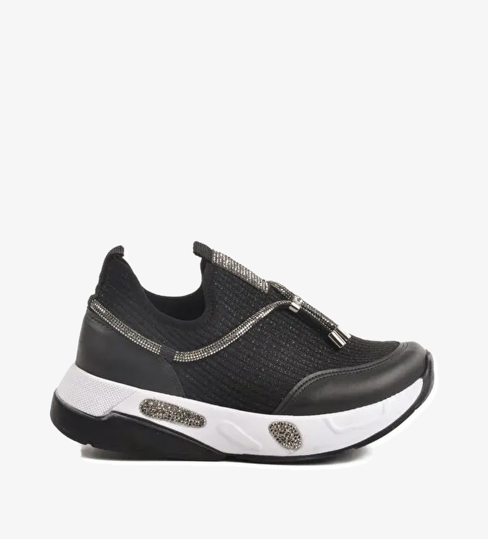 Siyah Beyaz Anorak Taş İşlemeli Kadın Casual Ayakkabı 702498 Z