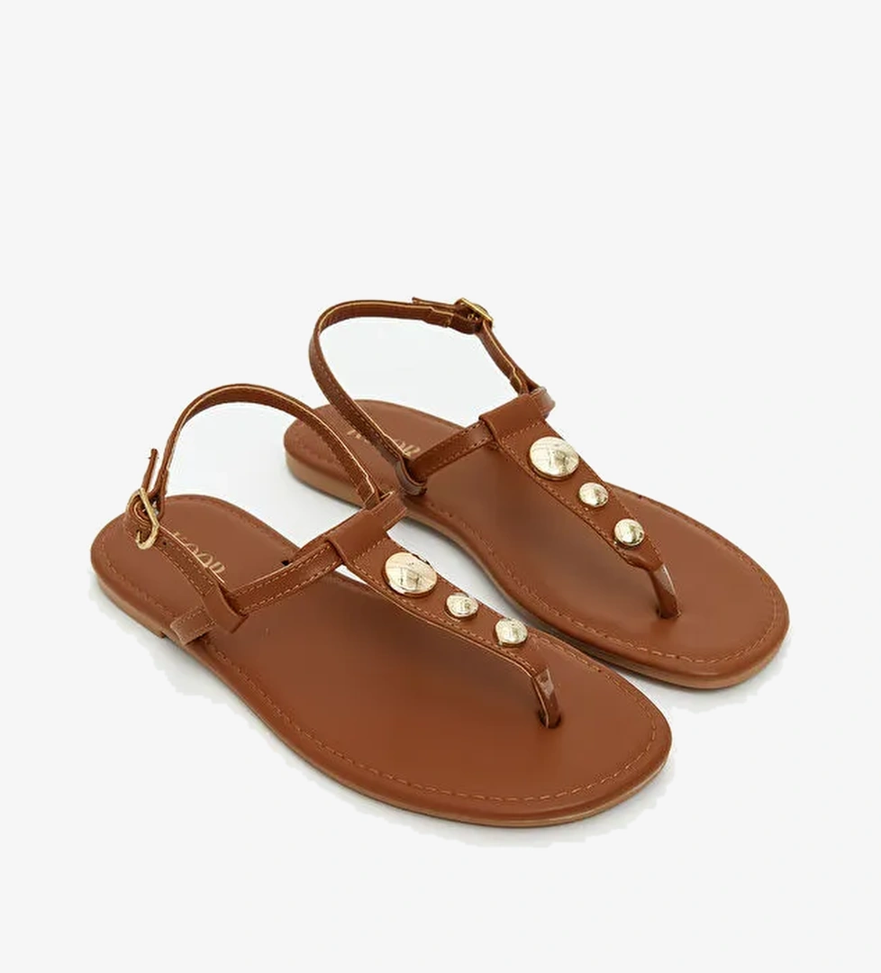 Deri Görünümlü Kadın Sandalet