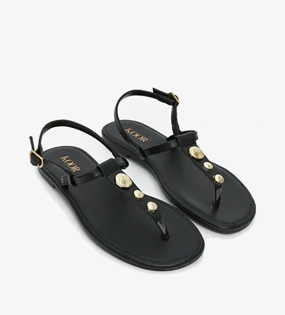 Deri Görünümlü Kadın Sandalet - Görsel 1