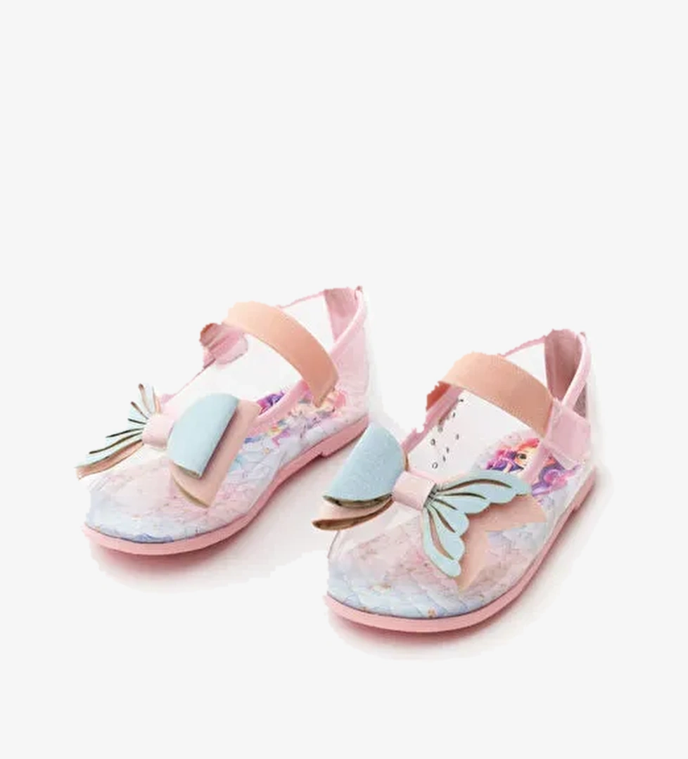 Pudra Deniz Kızı Fiyonklu Şeffaf Kız Çocuk Ayakkabı - Görsel 1