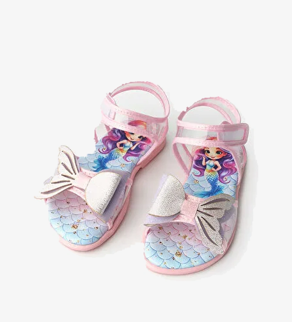 Pembe Deniz Kızı Fiyonklu Şeffaf Kız Çocuk Sandalet - Görsel 1