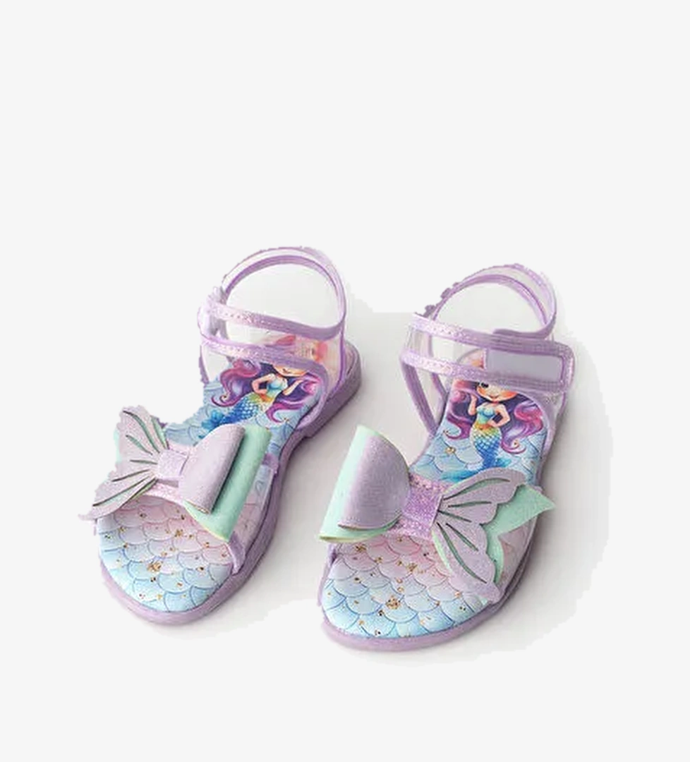 Lila Deniz Kızı Fiyonklu Şeffaf Kız Çocuk Sandalet