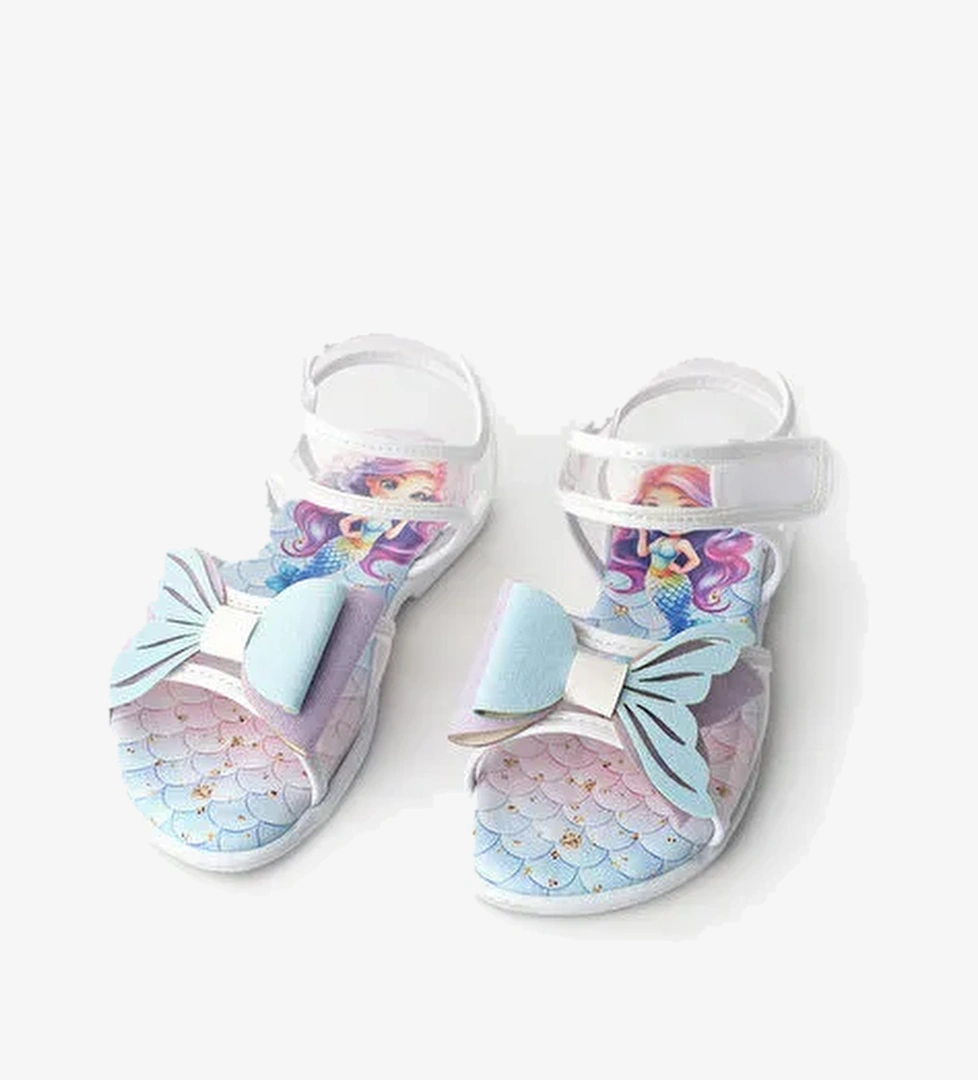 Beyaz Deniz Kızı Fiyonklu Şeffaf Kız Çocuk Sandalet