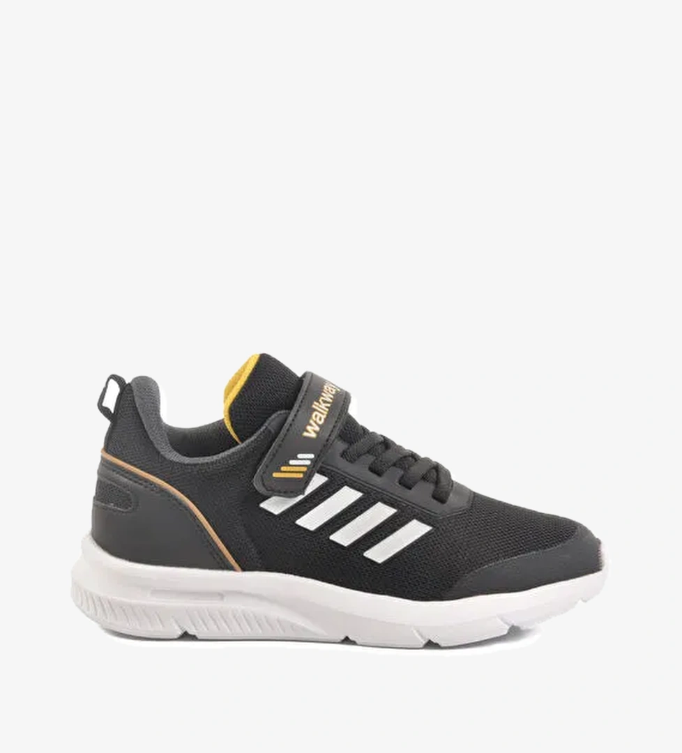 Siyah Beyaz Cırtlı Fileli Hafif Unisex Çocuk Spor Ayakkabı Fav 100 F