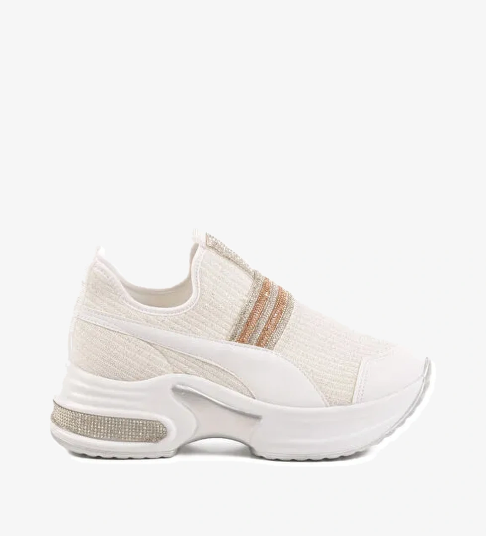 Beyaz Anorak Taşlı Kadın Sneaker 702307 Z