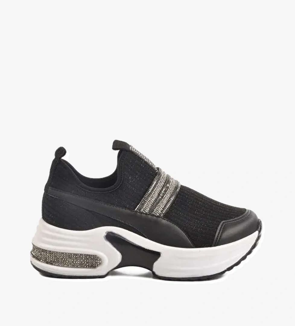 Siyah Beyaz Anorak Taşlı Kadın Sneaker 702307 Z