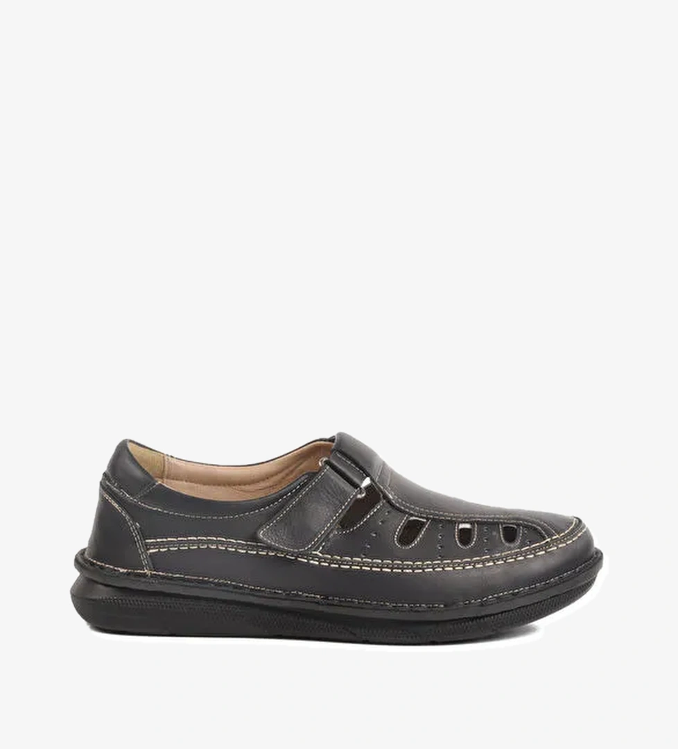 Siyah Hakiki Deri Erkek Cırtlı Casual Ayakkabı 2623 M - Görsel 1