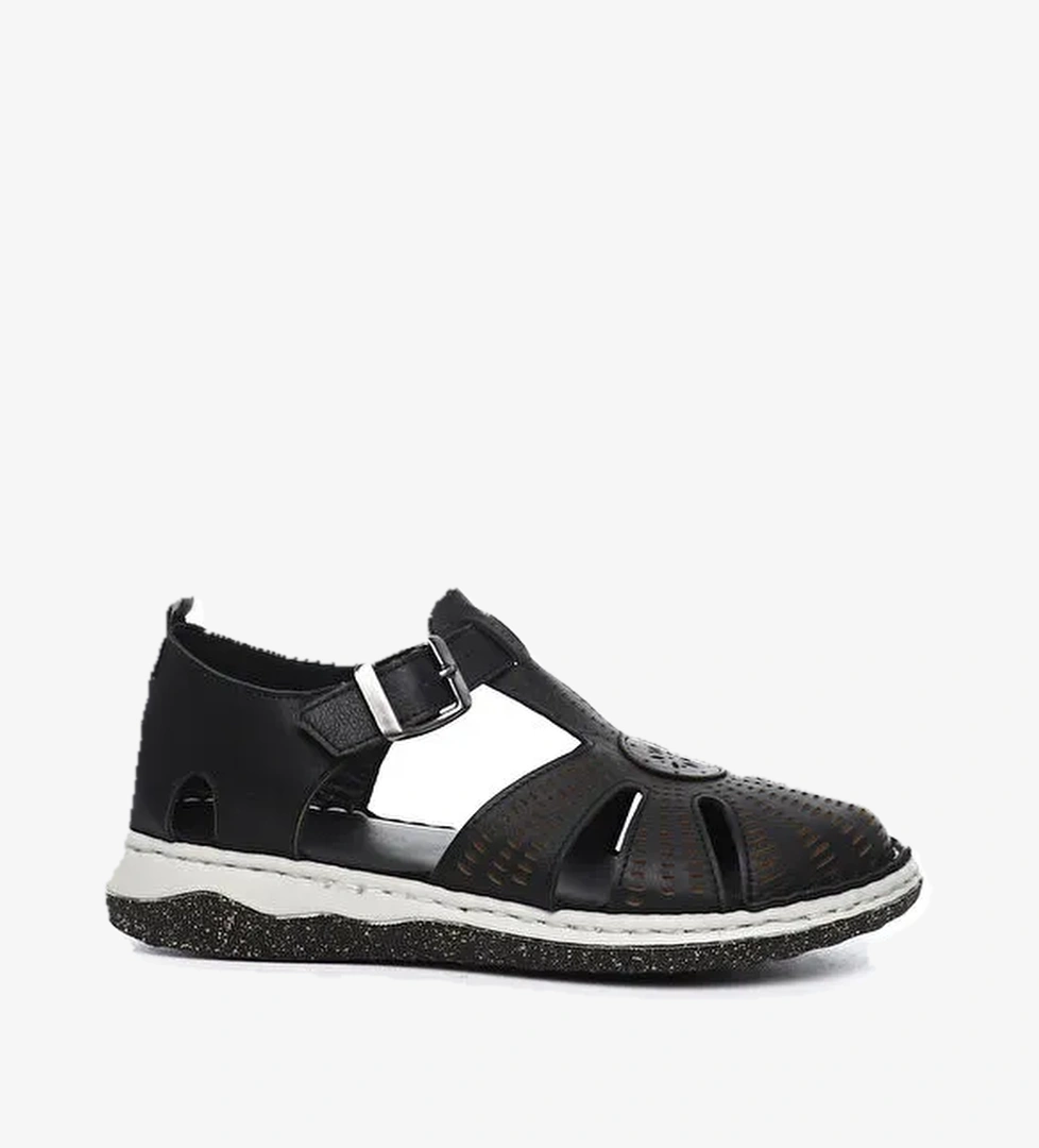 Gönderi̇(r) Kadın KOYU SİYAH Dolgu Topuk Hakiki Deri Sandalet model görseli