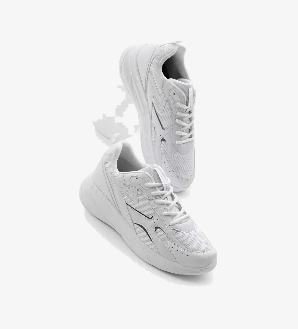 Erkek Beyaz Faylon Taban Nefes Alabilen Kumaş Reflektörlü Dalgalı Desenli Spor Ayakkabı - Görsel 1