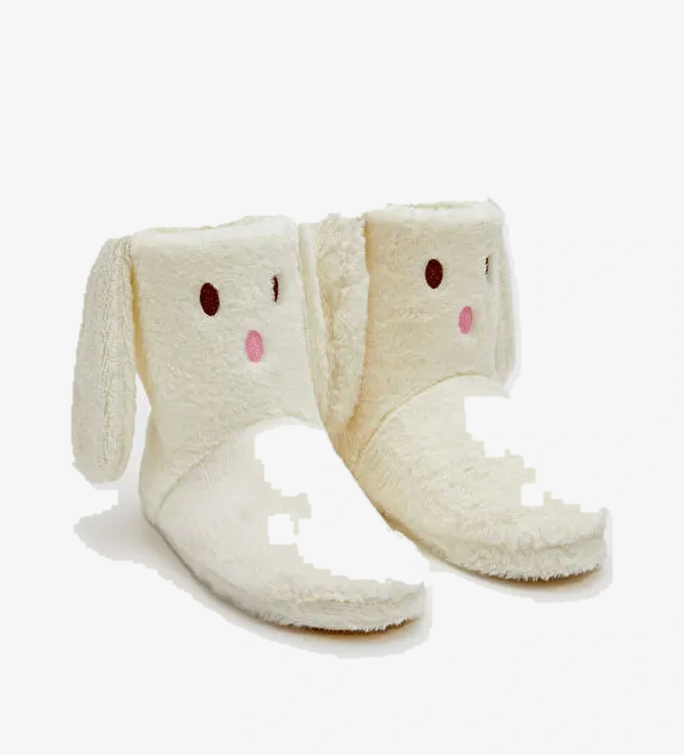 Tavşan Figürlü Pelüş Kadın Ev Botu Panduf - Görsel 1