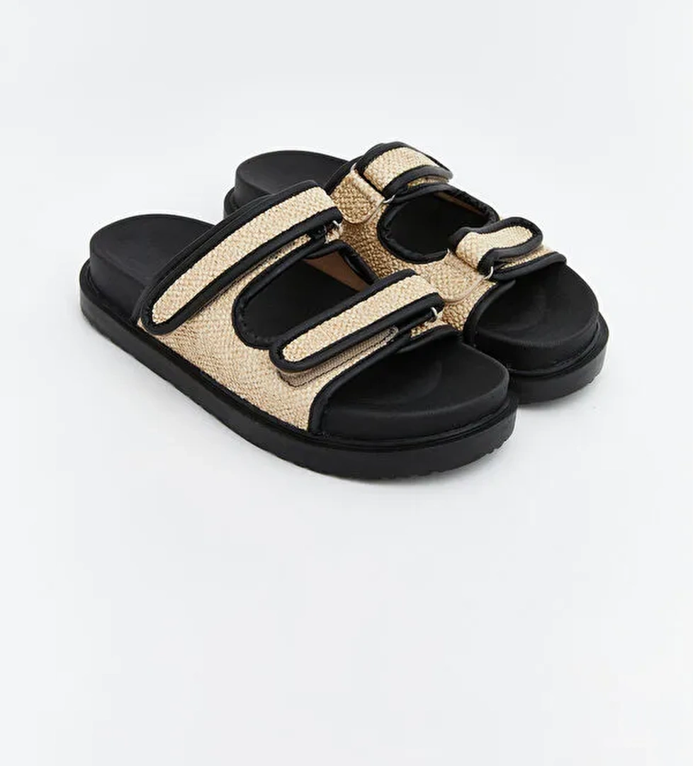 Çift Bantlı Cırt Cırtlı Kadın Terlik