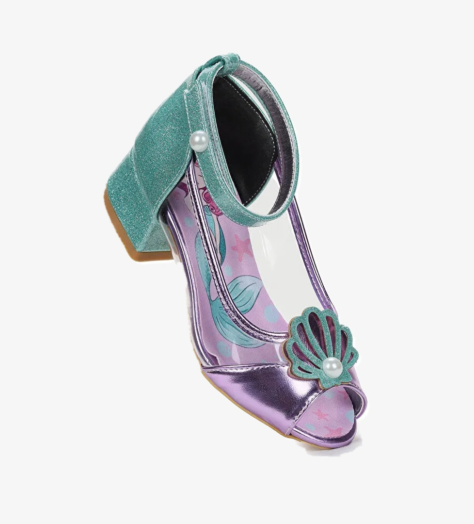 Deniz Kızı Şeffaf Burnu Açık Kız Çocuk Topuklu Abiye Ayakkabı - Görsel 1