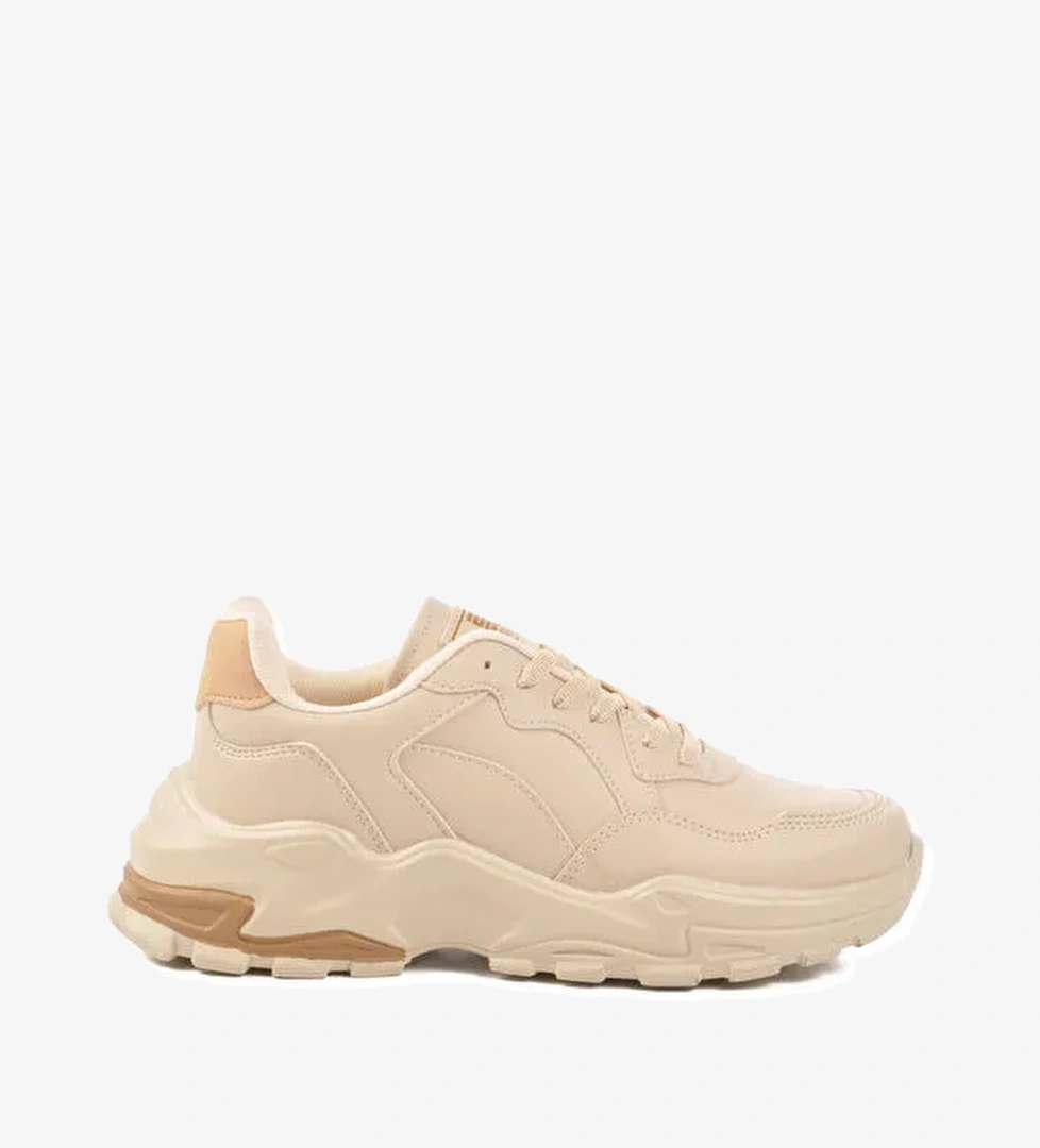 Ekru Cilt Bağcıklı Kadın Spor Ayakkabı 159 G