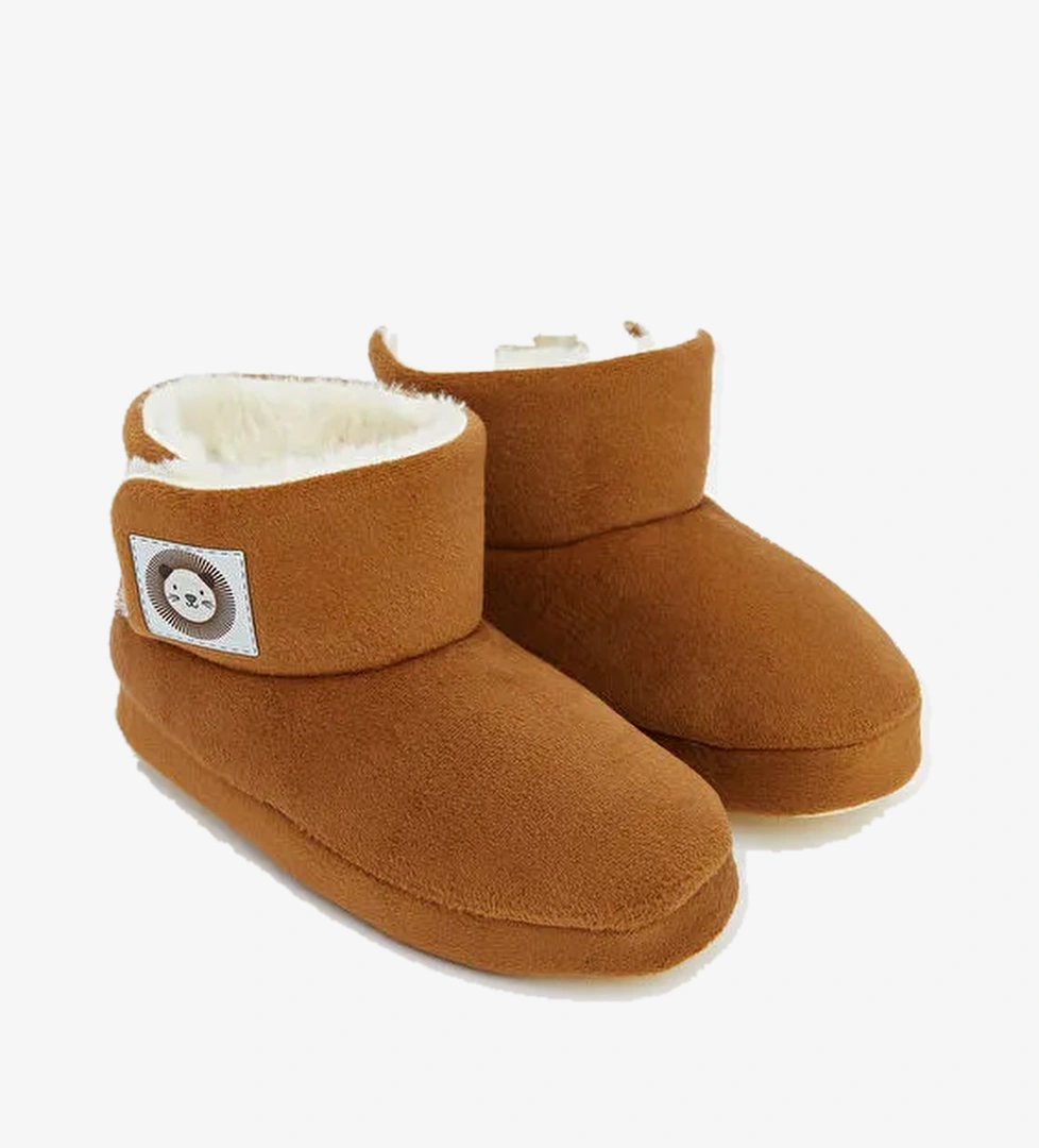 Süet Görünümlü Erkek Bebek Ev Botu Panduf