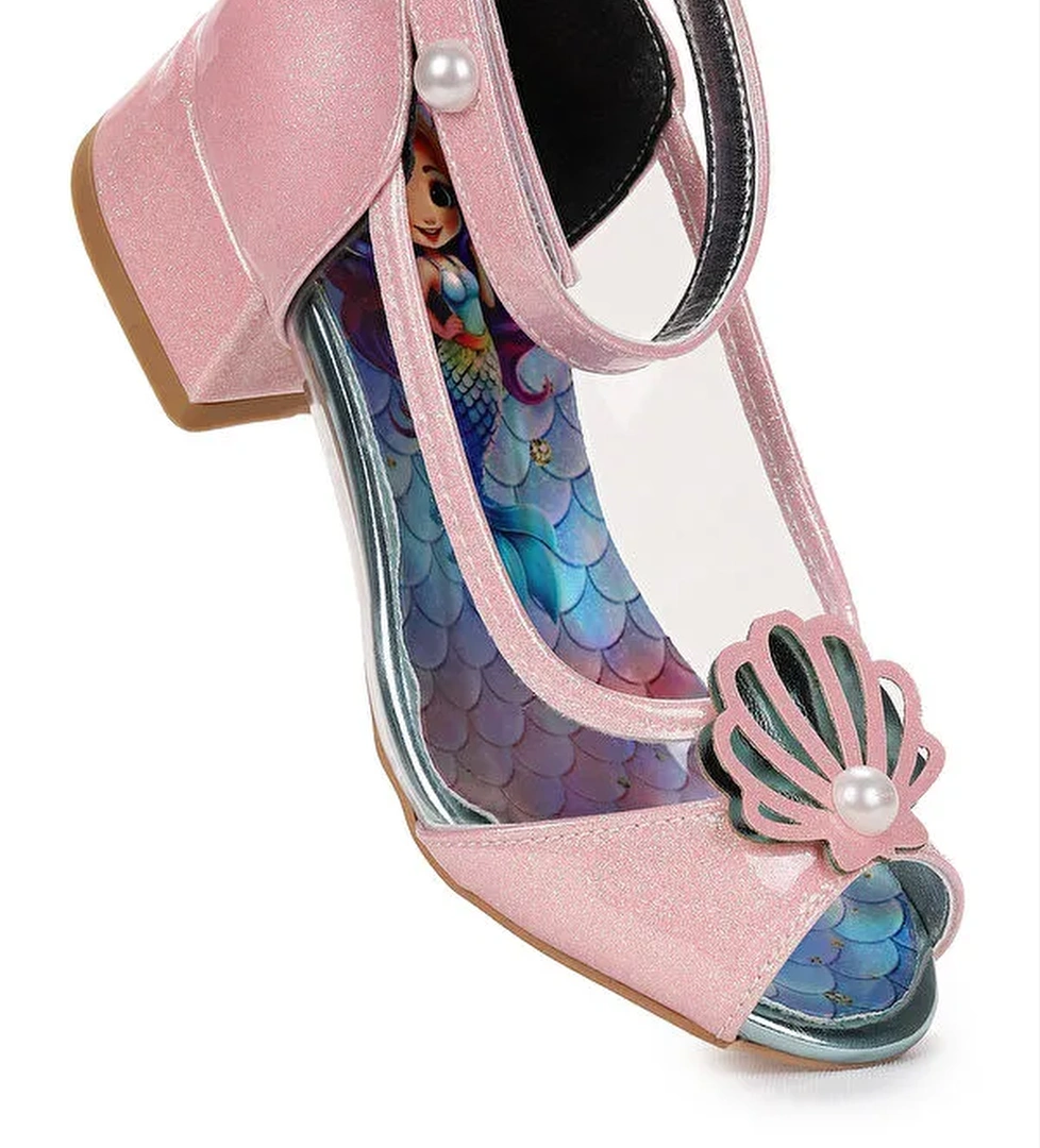 Deniz Kızı Şeffaf Burnu Açık Kız Çocuk Topuklu Abiye Ayakkabı