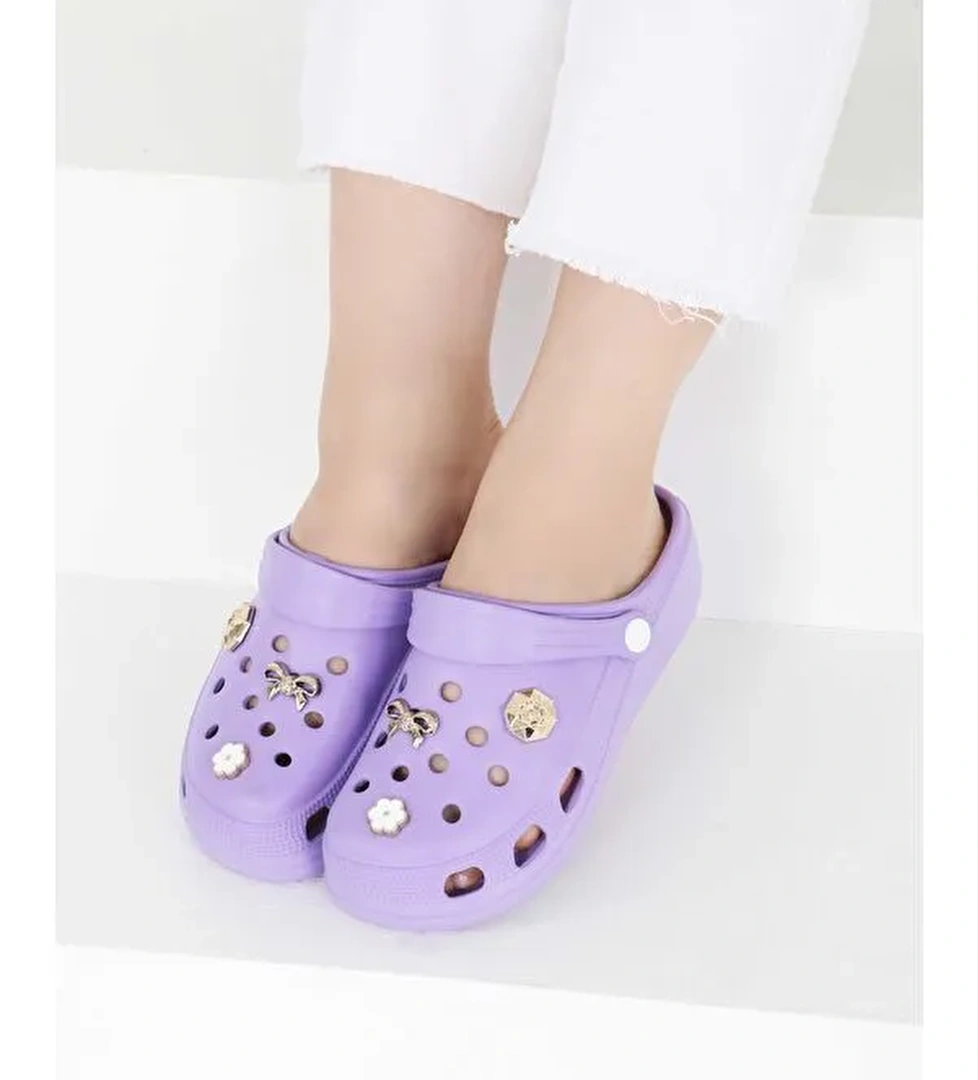 Kadın Lila Taşlı Terlik - 27411 - Görsel 1