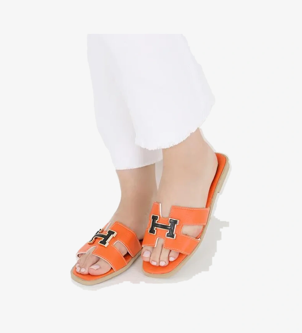 Kadın Turuncu H Tokalı Terlik - 27407 - Görsel 1