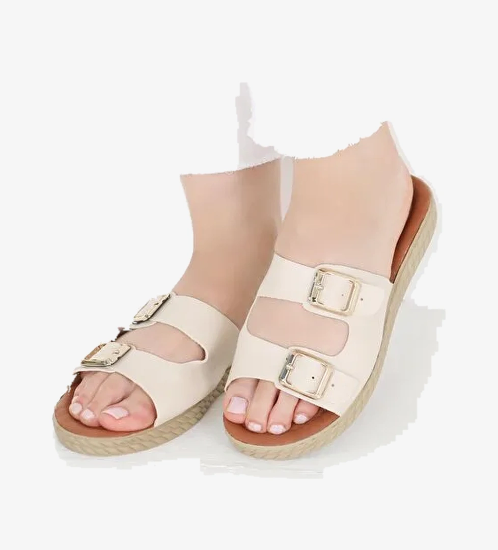 Kadın Krem Tokalı Terlik - 27406 - Görsel 1