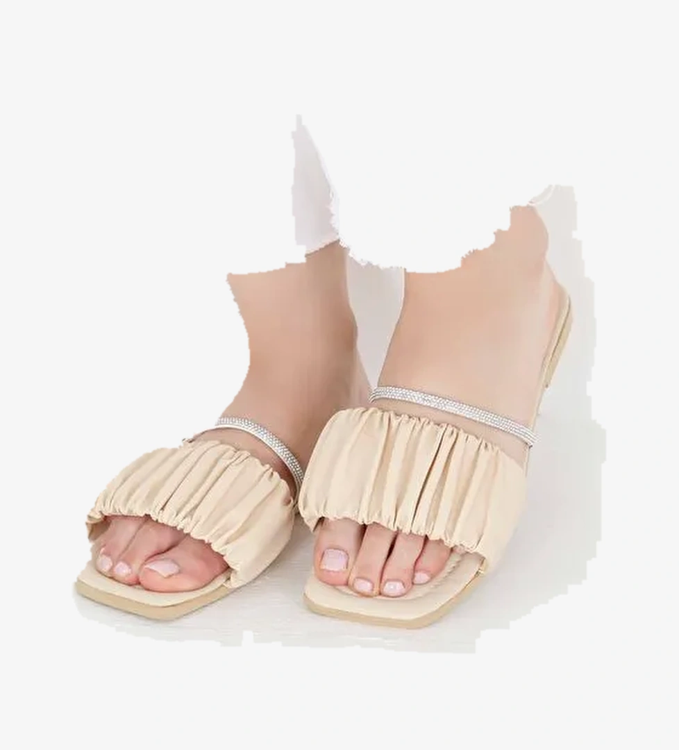 Kadın Krem Taşlı Terlik - 27405 - Görsel 1