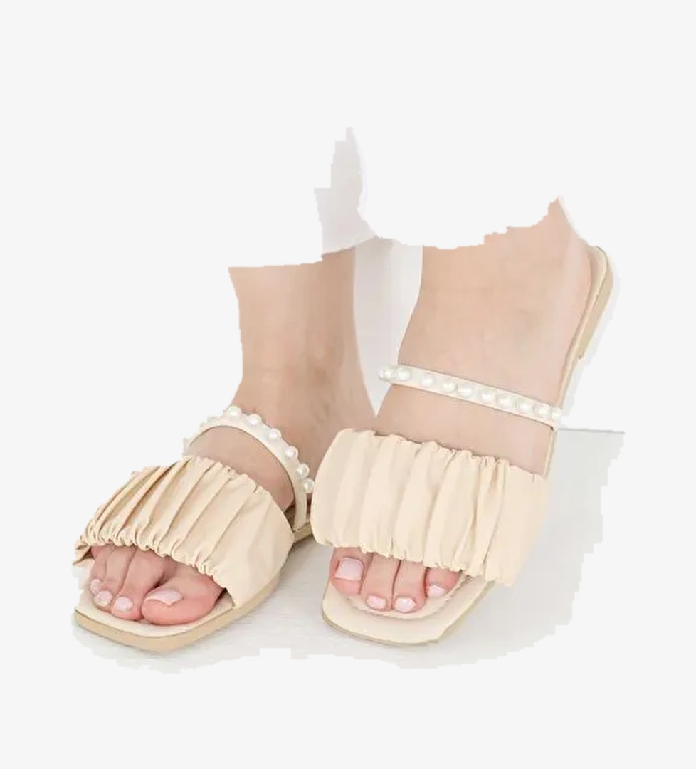 Kadın Krem İncili Terlik - 27399