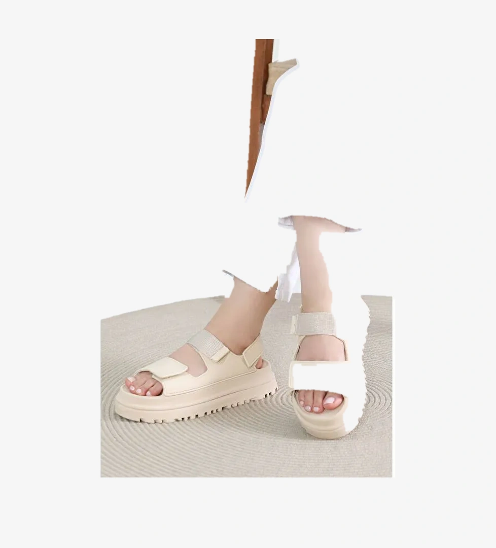 Kadın Bej Cırt Cırtlı Sandalet - 27419