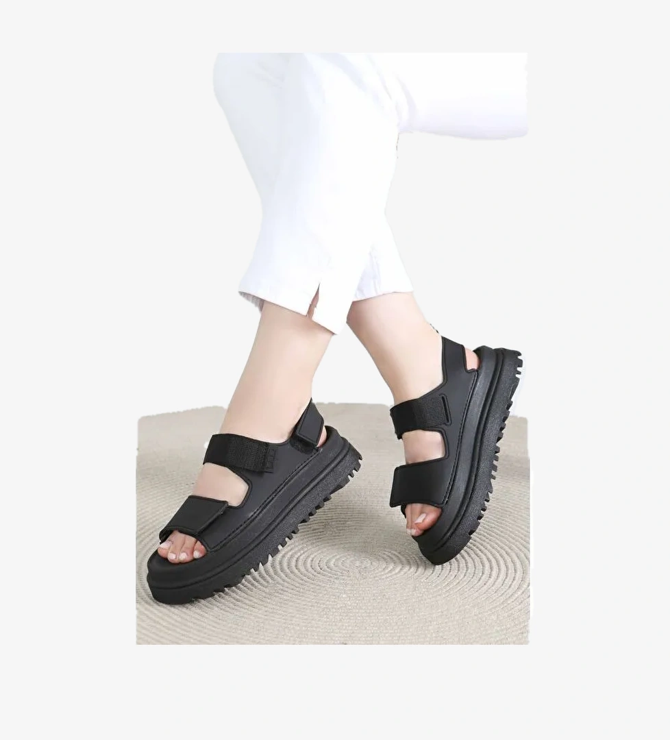 Tofisa Kadın Bej Siyah Cırt Cırtlı Sandalet - 27419 model görseli