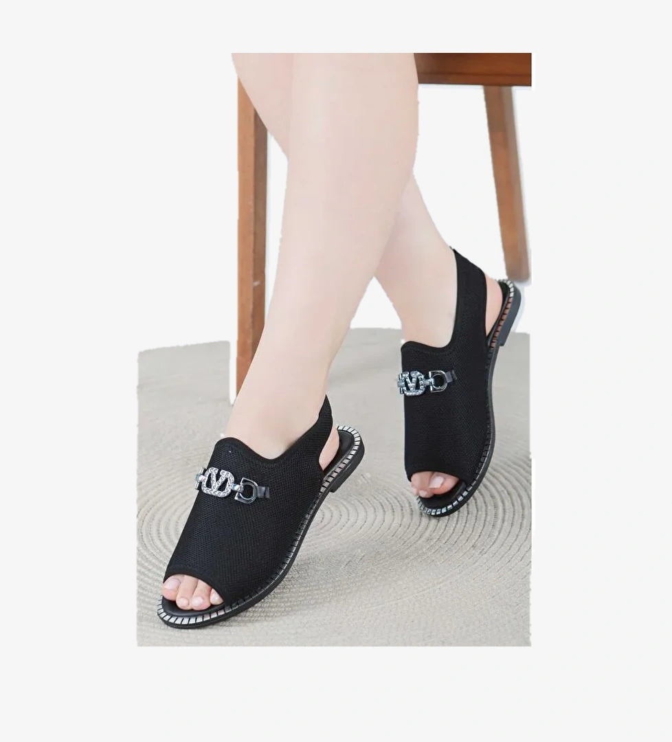 Kadın Siyah Tokalı Sandalet - 27441 - Görsel 1