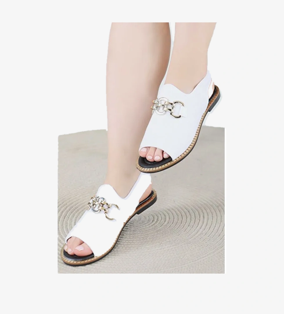 Kadın Beyaz Tokalı Sandalet - 27442