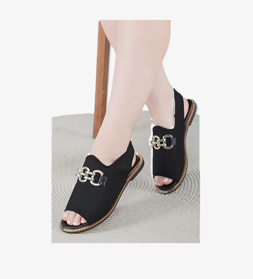 Kadın Siyah Tokalı Sandalet - 27442 - Görsel 1