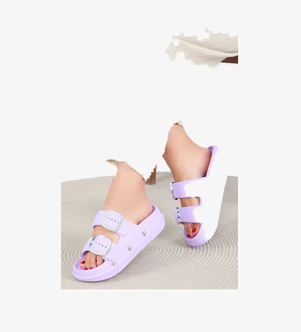 Kadın Lila Çift Kemerli Terlik - 27565