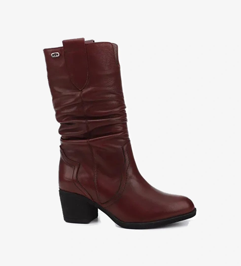Kadın BORDO Kalın Topuklu Körüklü Hakiki Deri Çizme