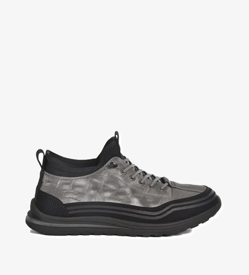 Gri Lastik Bağcıklı Erkek Sneaker 25K582 M